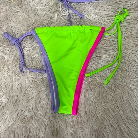 Shein women's tri-color triangle top +matching side-tie cheeky bottom bikini set - Picture 5 of 12